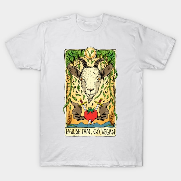 Hail Seitan Go Vegan Save Animals Tarot Card for Vegeterians and Veganism Lifestyle T-Shirt by A Comic Wizard